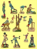 DECOUPIS  ANCIENS GAUFRE, LOT 12, ENFANTS, SPORT, GYMNASTIQUE,  TBE,  PLUS GRANDE H = 8.5 Cm - Enfants