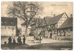 Cpa: 67 BRUMATH (ar. Strasbourg) Place De La Liberté (Attelage De Boeuf) 1923 - Brumath