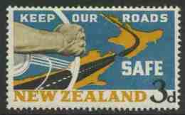 New Zealand Neuseeland 1964 Mi 432 YT 420 ** Road Map + Car Steering-wheel – Road Safety Campaign / Sicherheit Straßen - Accidents & Road Safety