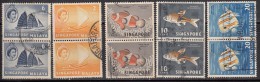 Singapore Used 1955, 5 Pairs, Fish, Ship, - Singapur (...-1959)