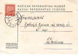 Czechoslovakia 1937 Kosice Invitation Onto The Social Evening Of The Kosice Reformed Youth. - Lettres & Documents
