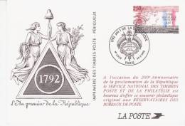 Entier-postal 1792 An 1 De La République, 26/09/1992, Paris (entier Offert Aux Réservataires Des Bureaux De Poste) - Révolution Française