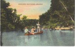 Rogers AR Arkansas, White River Fishing, Men In Boat Fish, C1940s Vintage Linen Postcard - Autres & Non Classés