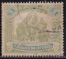 Federated Malay States Used 1900, $1.00 Wmk Crown CC, Elephant, Animal, Malaya / Malaysia Cat 190.00 Pounds - Federated Malay States