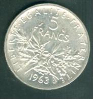 Piece 5 Francs Argent Silver , Année 1963 - Pia5804 - 5 Francs