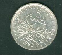 Piece    5 Francs Argent Silver , Année 1963 - Pia6003 - 5 Francs