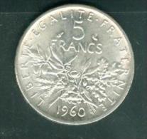 Piece    5   Francs Argent Silver , Année 1960   - Pia6204 - 5 Francs