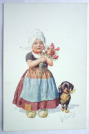 CPA HUMORISTIQUE -  ILLUSTRATEUR KARL FEIERTAG - FILETTE CHIEN ET FLEURS - Feiertag, Karl