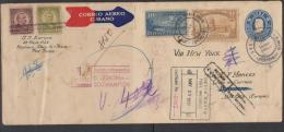 O) CATAPULT FLIGH COVER, POSTAL STATIONARY OF COLUMBUS, POR VARO "BREMEN" CARMINE ROSE GERMAN SEAL XF XF - Airmail