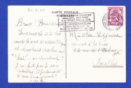 CARTE POSTALE --  CACHET  BRUXELLES - 30.IV.1940   -  2 SCANS - Lettres & Documents