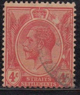 Straits Settlements Used 1921, 4c Carmine-red, Wmk Script CA, King George V, Malaya, Malaysia - Straits Settlements