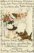 AK Kinder Junge Bringt Kuchen Mädchen Blumen Hund Brief 1930 #05 - Humorous Cards