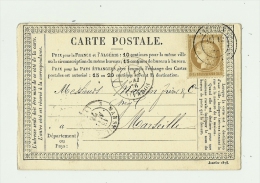 CALVADOS ( 13 ) – LISIEUXCPI Ordinaire - Tarif à 15c. (15.1.1873/30.4.1878)N°5 5  -  15c. Cérès III° République  E - Precursor Cards