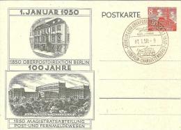 Bln105b/ 100 Jahre OPD Berlin,  1.1. 1950, Mit Sonderstempel - Cartes Postales - Oblitérées