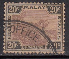 Federated Malay States Used 1900, 20c Wmk  Crown CA, Tiger, Malaysia, Malaya - Federated Malay States