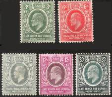 EAST AFRICA & UGANDA 1903/12 EDWARD VII/GEORGE V #32,33,35,37,44 MH HR CV$51.00.  (DEL01) - Protectorados De África Oriental Y Uganda