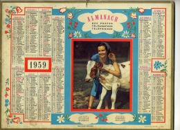 CALENDRIER ALMANACH POSTES 1959 OLLER " Gracieuse FERMIERE " PORTRAIT  / CARTE CHEMIN DE FER Et Relations Internationale - Tamaño Grande : 1941-60