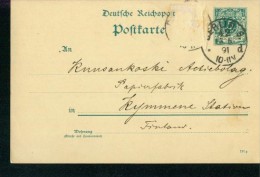 Ganzsache Von Berlin 15.6.1891 Nach Kymmene Finnland Suomi 18.6.1891 - Cartas & Documentos