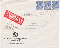 Netherlands 1937, Express Cover Hilversum To Rumburka - Cartas & Documentos