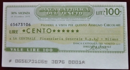 Banca Cattolica Del Veneto Miniassegni 29.12.1976 100 Lit. "La Centrale Finanziaria Gen. SPA" Nuovo FDS - [10] Cheques Y Mini-cheques