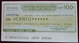Banca Cattolica Del Veneto Miniassegni 29.12.1976 100 Lit. "La Centrale Finanziaria Gen. SPA" Nuovo FDS - [10] Chèques