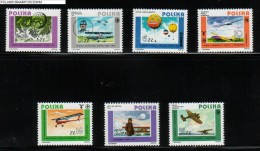 POLAND 1984 POLISH AIR FORCE PLANES SET OF 7 AIRPLANES NHM - GLIDERS - BALLOONS - FLIGHT WW2 RAF BIRDS - Other & Unclassified