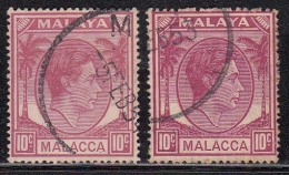 Malacca Used 1949, 10c Colour Variety King George VI Definitives, Malaya, Malayasia - Malacca