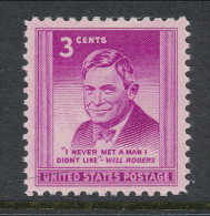 USA 1948 Scott 975, Will Rogers Issue, MH (*) - Nuovi