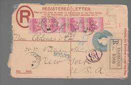 Barbados 1900 Uprated Registered Stationery To USA Front Only - Barbados (...-1966)