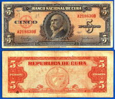 Cuba 5 Pesos 1950 Gomez Centavos Centavo Pesos Caraibe Caribe  Skrill Paypal OK - Cuba