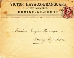 980/19 --  Lettre TP 74 Grosse Barbe BRAINE LE COMTE 1906 Vers NIMY - Entete Havaux - Branquart , Agent Commercial - 1905 Breiter Bart