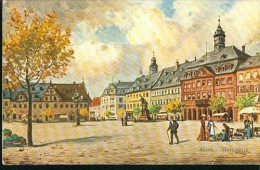 Rar Litho Hanau Hessen Marktplatz Markt Personen Gez. 8.10.1912 - Hanau