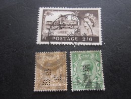 3 Timbres: UK  England Royaume Uni Great Gritain  Perforé Perforés Perfin Perfins Stamp Perforated PERFORE  >Trés Bie - Perfin