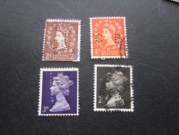4 Timbres: UK  England Royaume Uni Great Gritain  Perforé Perforés Perfin Perfins Stamp Perforated PERFORE  >good - Perfin