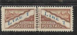 SAN MARINO 1946 PACCHI POSTALI CARTA BIANCA FILIGRANA CORONA DIRITTA LIRE 1 MNH - Colis Postaux