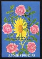 SAINT-THOMAS ET PRINCE 1991, TOURNESOL Et ROSES, 1 Bloc, NEUF / MINT. R600 - Roses