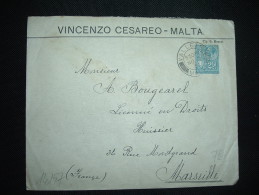 LETTRE  POUR FRANCE TP 2 1/2D OBL. NO 3 32 VALLETTA MALTA + VINCENZO CESAREO - Malte (...-1964)