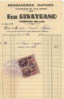 Entête 28/05/1938 - Rivayrand - Capestang - Messageries Rapides - Tampon - Timbres Fiscaux - Verkehr & Transport