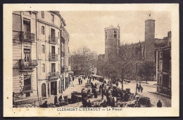 CPA ANCIENNE- FRANCE- CLERMONT-L'HERAULT (34)- LE PLANOL UN JOUR DE MARCHÉ- TRES BELLE ANIMATION - Clermont L'Hérault