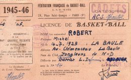 Licence De BASKET-BALL 1945/1946, LA BAULE, Photo Décollée, Cadet - Altri & Non Classificati