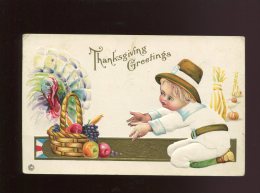 TRES JOLIE CPA GAUFREE RELIEF DOREE ENFANT PANIER FRUITS POMME RAISIN DINDE THANKSGIVING - Giorno Del Ringraziamento