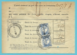 Dokument " Contre Paiement Des Droits De Douane" Met TX 48 (X2) Met Stempel BRUXELLES 1 (DOUANE) / BRUSSEL 1 (TOL) - Lettres & Documents