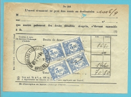 Dokument " Contre Paiement Des Droits De Douane" Met TX 48 (X4) Met Stempel BRUXELLES 1 (DOUANE) / BRUSSEL 1 (TOL) - Lettres & Documents