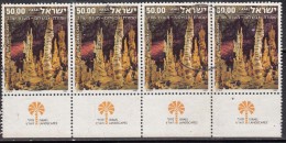 Strip Of 4 Used, Sorek Cave, Geology, Speleology , Israel With Tab, - Used Stamps (with Tabs)