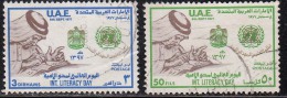 U.A.E. UAE 1977 Used, Intern., Literacy Day, Full Set Of 2. Scholar, Education, Book, UNESCO Emblem, - Emirati Arabi Uniti