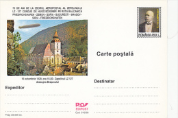 ZEPPELIN OVER BRASOV, BUCHAREST, SIBIU, 3X PC STATIONERY, ENTIERE POSTAUX, 1999, ROMANIA - Zeppelins