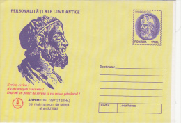 ARCHIMEDES, HISTORY FAMOUS PEOPLE,  COVER STATIONERY, ENTIERE POSTAUX, 2000, ROMANIA - Mythology