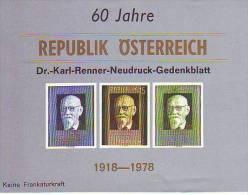 0815w: Dr. Karl Renner, 60 Jahre Republik, Gedenkblock - Probe- Und Nachdrucke