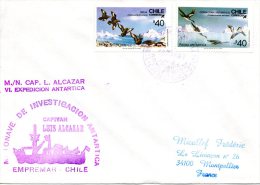 CHILI. N°751 & 753 Sur Enveloppe Commémorative De 1987. Capitan Luis Alcazar. - Navi Polari E Rompighiaccio