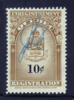 Fiscaux #QR30 (10 C Coat Of Arms  ) Timbre Taxe Quebec Registration Canada Revenue Stamp Recto /verso - Fiscale Zegels